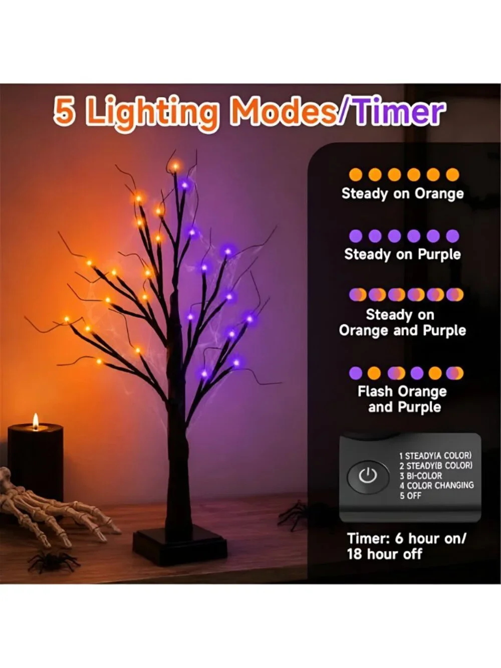 Halloween Decorations 2 Pack 24 Inch Color-Changing Halloween Tree